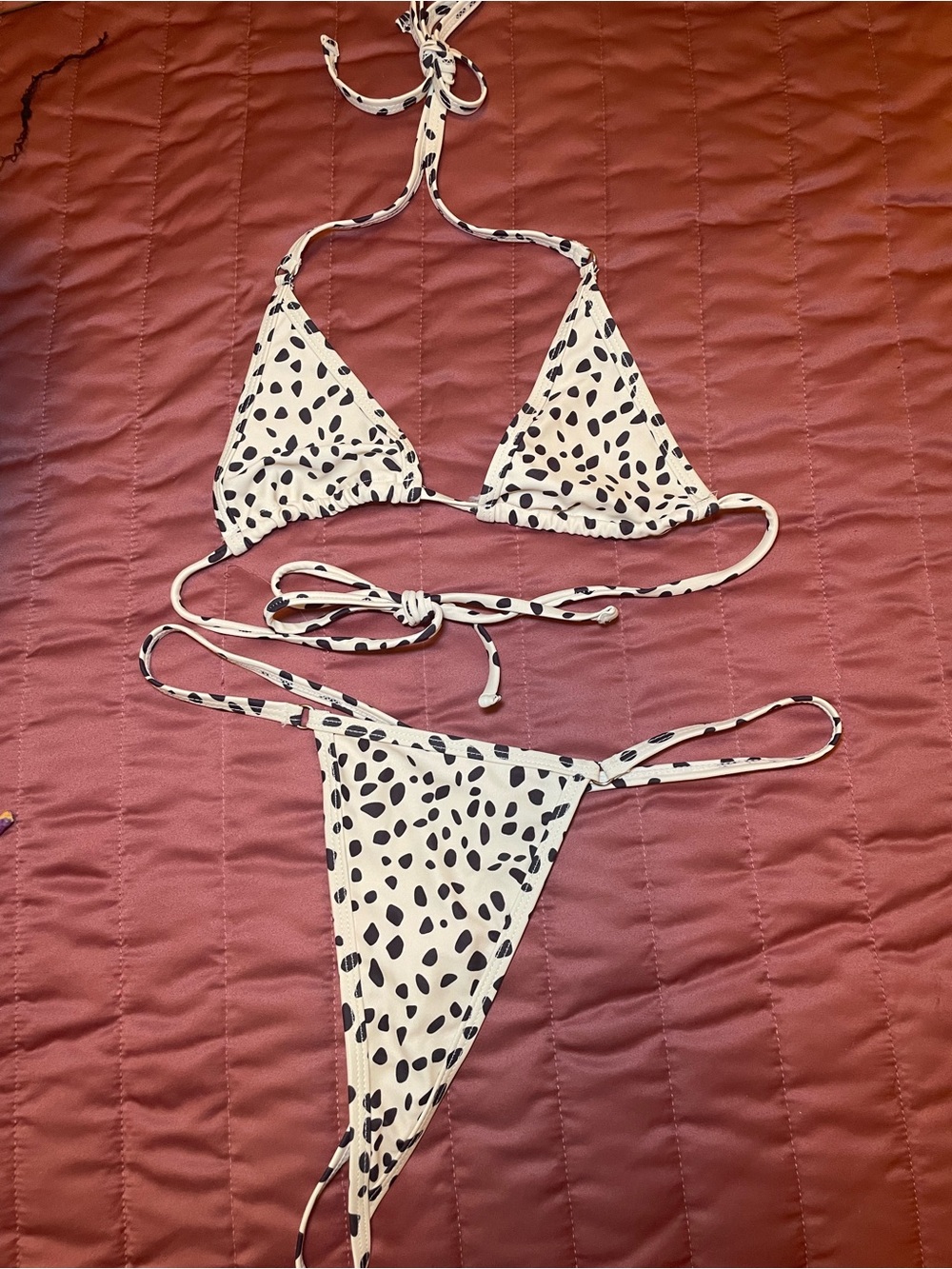 Dalmatian Print Triangle Bikini Set - Black & White